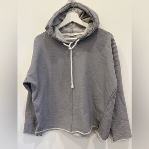 Splendid Stripe French Terry Beach Hooded Pullover Sz S/XS Raw Hem Lounge Travel